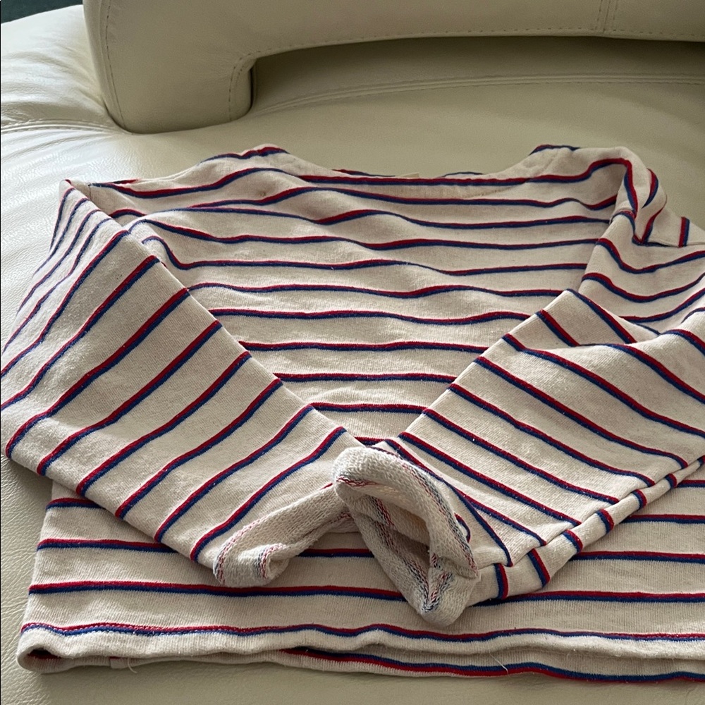 Zara Girls Cream Knit Top with Red & Navy Stripes